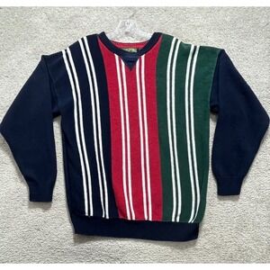 Vintage American Eagle Sweater Mens Large Multi Color Block Dad Striped‎ Crew